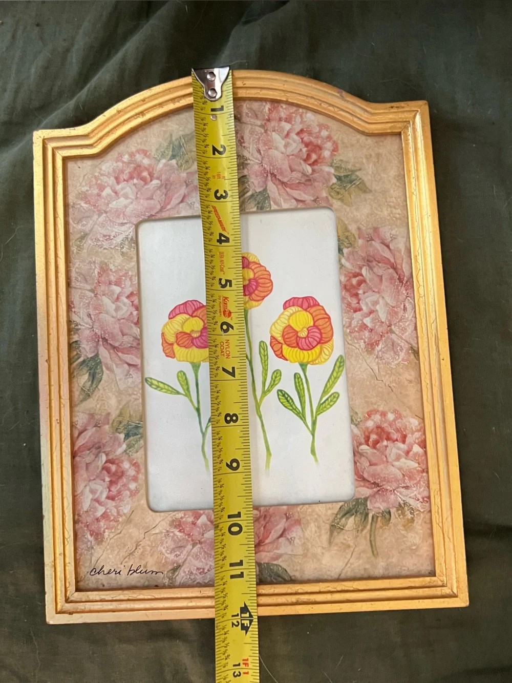 Vintage Gold Floral Picture Frame with Pink Rose print